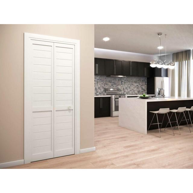 Louvered Wood Finished Primed Flat Bi-Fold Door