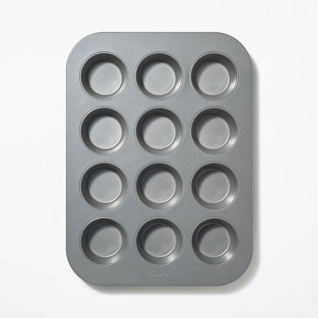 12ct Nonstick Aluminized Steel Muffin Pan Gray - Figmint™