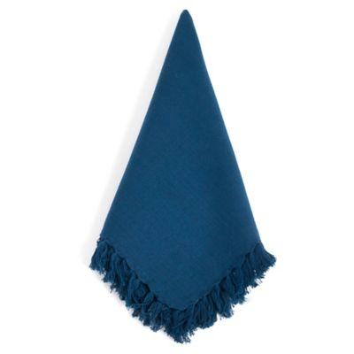 Saro Lifestyle Lizette Fringed Napkins in Navy (Set of 4)