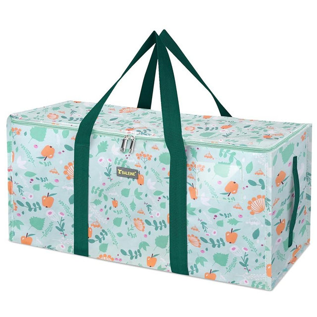 BALEINE Extra Large Storage Tote with Zippers & Carrying Handles, Heavy-Duty Oxford Fabric Moving Bags for Laundry, Space Saving, Storage, Spring Stroll
