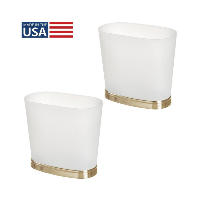 iDesign Small Oval Bathroom Trash Can - Frost/Soft Brass - Made in USA