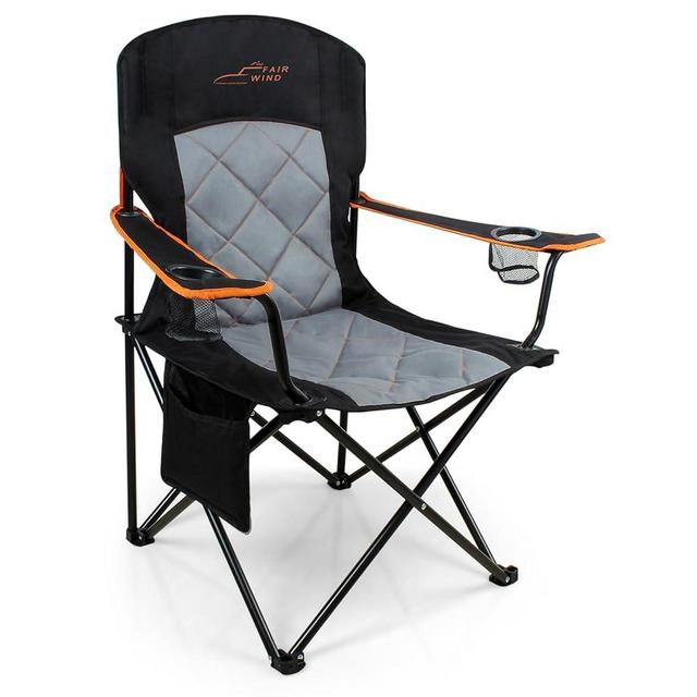 FAIR WIND Oversized Fully Padded Camping Chair, Heavy Duty Quad Fold Chair Arm Chair Support 350 LBS with Cup Holder, Collapsible Lumbar Back Chair Portable for Outdoor, Black