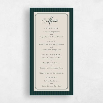 Dark Emerald, Green Wedding Menu - Loren