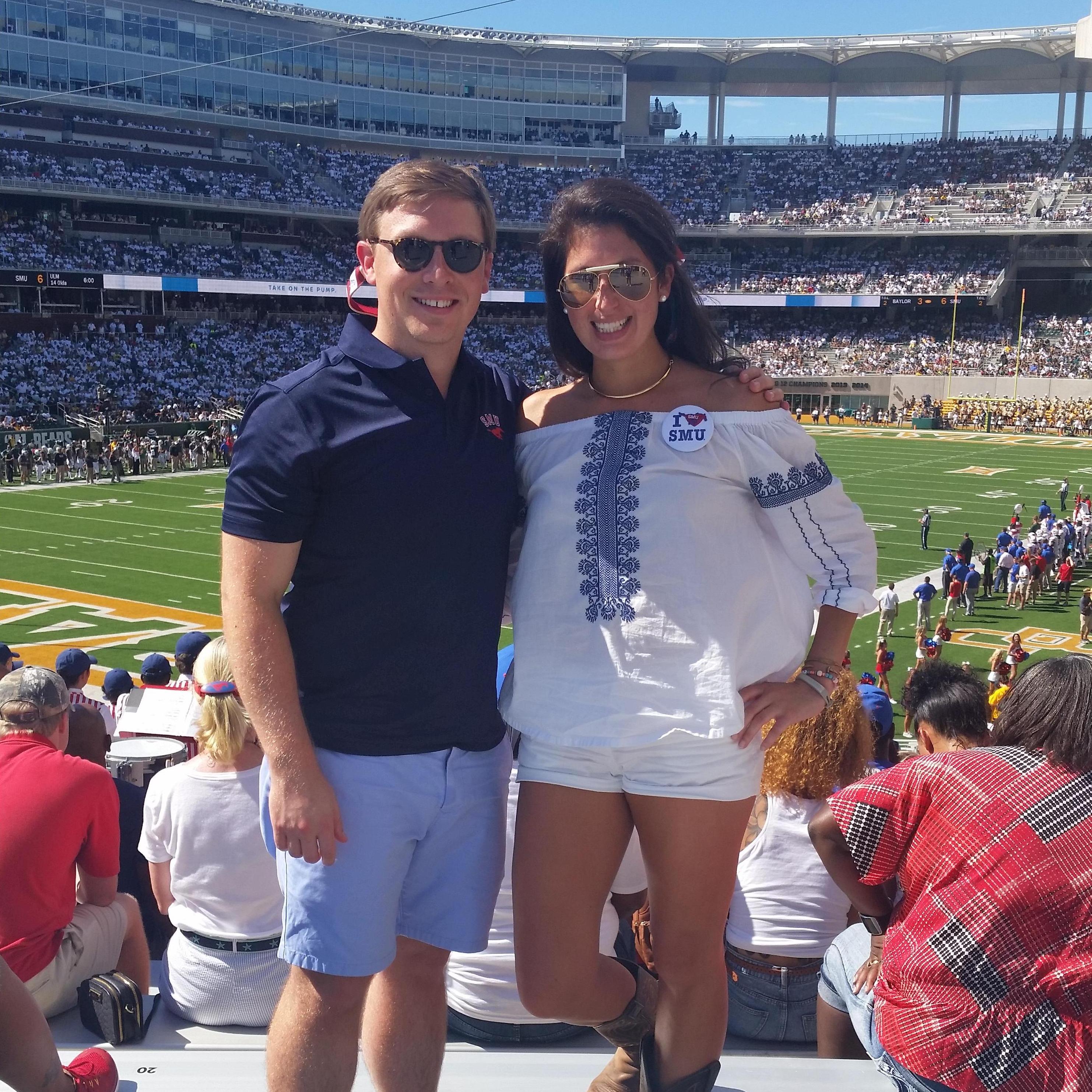 We also love cheering on our college football teams and enjoy traveling to games to support the programs!