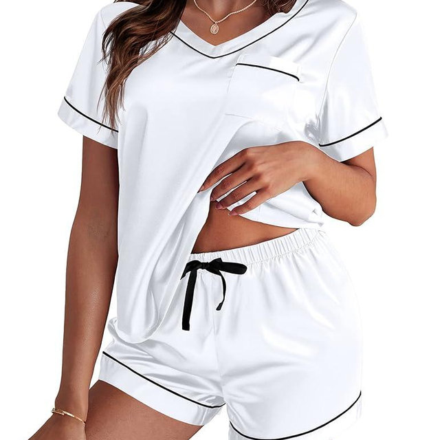 Ekouaer Silk Pajama for Women Short Sleeve Satin Pj Set Two Piece Soft Sleepwear Loungewear, S-XXL