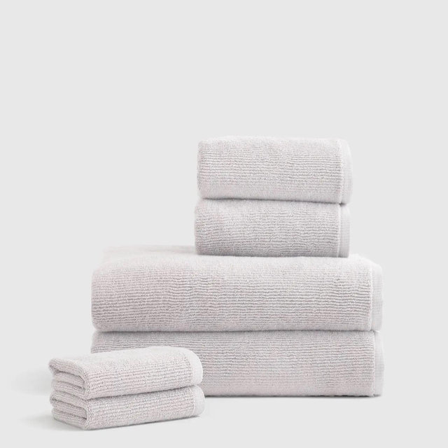 Turkish Ribbed Quick Dry Bath Towel Bundle - Silver