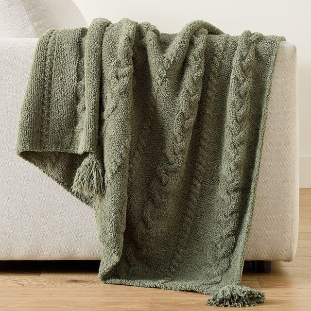 Classic Cable Knit Throw, Loden, 50" x 60"