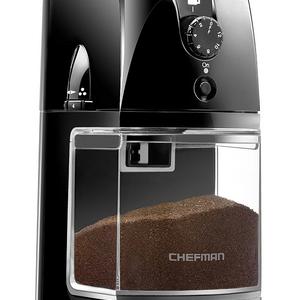 Chefman Coffee Grinder Electric Burr-Freshly 8oz Beans Large Hopper & 17 Grinding Options for 2-12 Cups, Easy One Touch Operation, Dishwasher Safe Parts, Cleaning Brush Included, Black