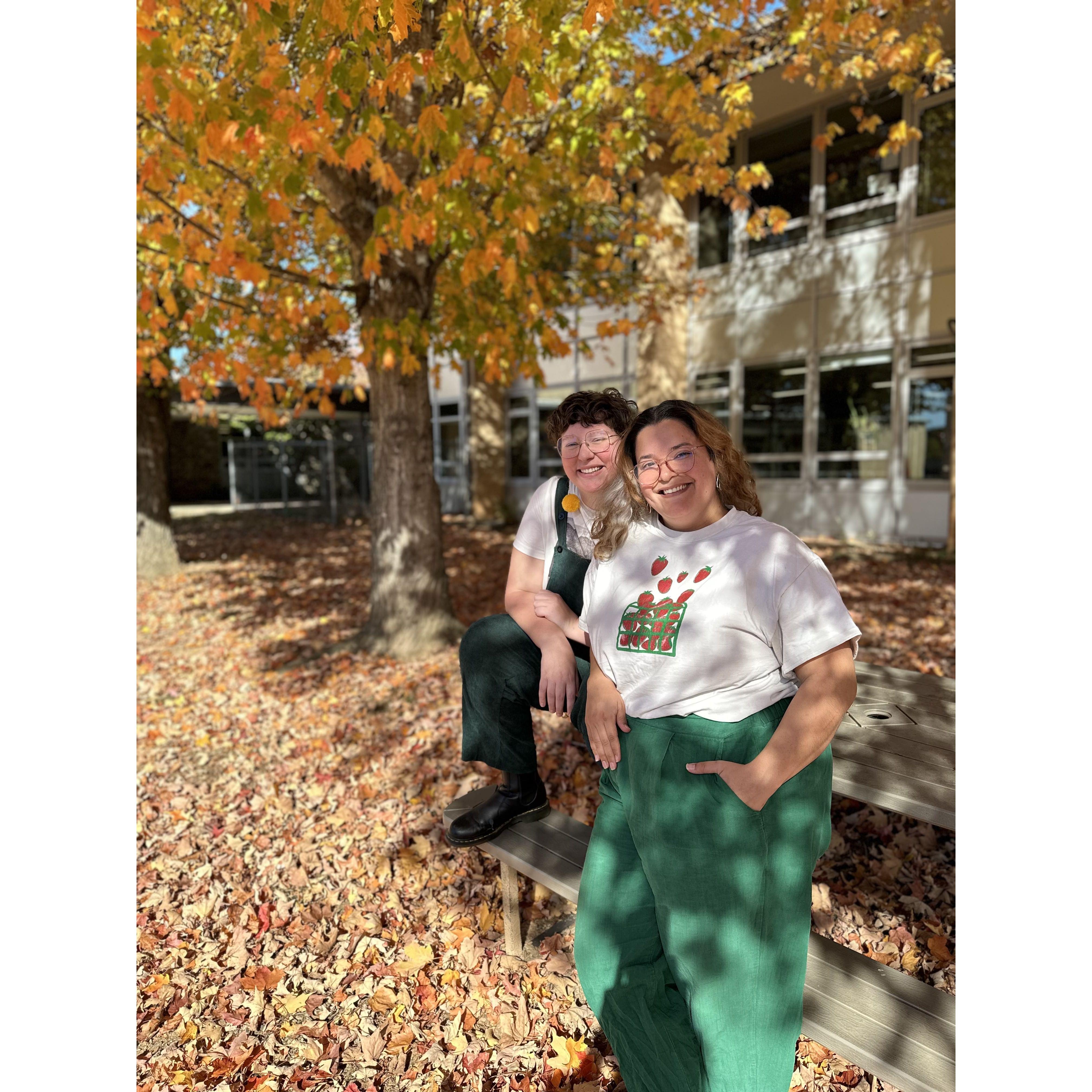 Ari said "Wait, these leaves look pretty and so do we!" one day after school.