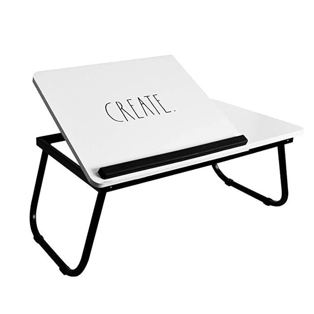 Rae Dunn Folding Laptop Lap Desk - Wooden Work Table and Stand for Couch, Bed and Sofa Computer Use - Folding Legs, Adjustable Tilt - Use as Reading and Breakfast Tray