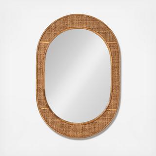Oval Bamboo and Rattan Framed Wall Mirror