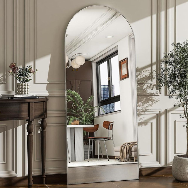 WISSMIELS 57" x 20" Arched Full Length Mirror - Wall Mounted/Floor Mirror Aluminum Alloy Frame Full Body Mirrors for Bathroom Living Room Bedroom and Entryway,Sliver