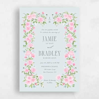 Pink Wedding Invitation - Rosa Border