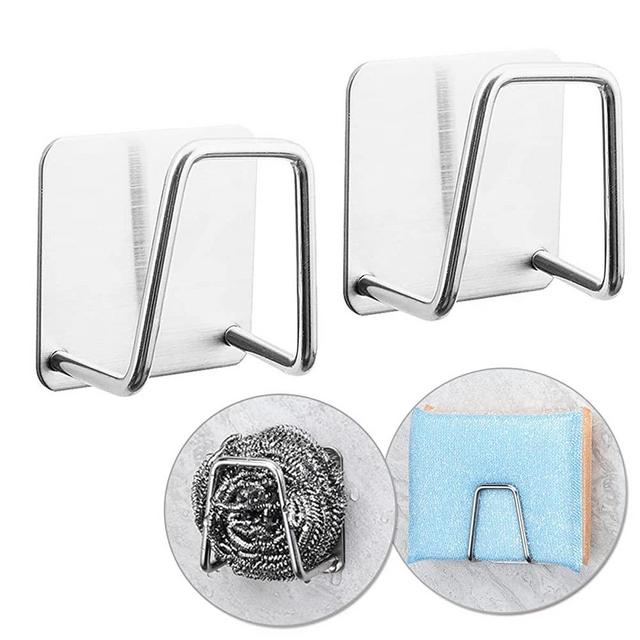 Sponge Holder, Sponge Holder for Kitchen Sink, Sink Sponge Holder, Kitchen Sponge Holder, Strong Adhesive Sponge Holder, Stainless Steel Kitchen Sink Organizer Rustproof Waterproof Quick Drying 2 Pack