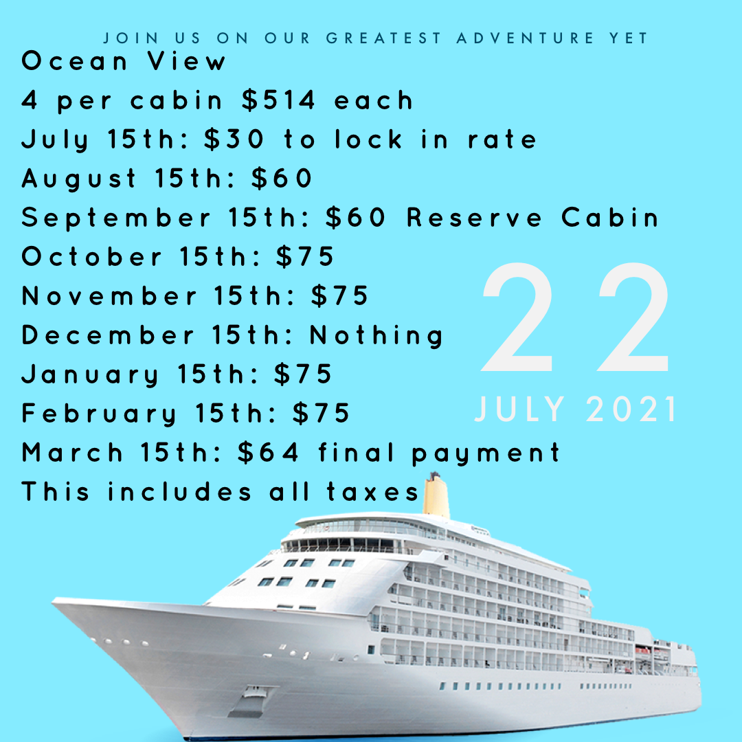 4 People Ocean View
Call Carnival to book Mon-Fri 9am-6pm EST
1-800-438-6744
Booking #H72VF7 Anwar & Lovey's Wedding
Late Dining
PRICES ARE SUBJECT TO CHANGE AFTER JULY 15, 2020