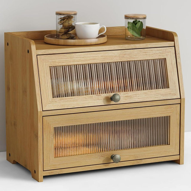 Goozii Large Bread Box for Kitchen Countertop, Double Layer Breadbox for Homemade Loaf Bread, Farmhouse Bread Storage Container Bin for Kitchen Counter Pantry Cupboard (Natural Bamboo)