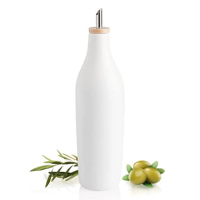 Sweejar Matte Olive Oil Dispenser Bottle for Kitchen Counter, 17 Oz Ceramic Opaque Oil Cruet with Spout, Oil Dispenser for EVOO, Vinegar, Coffee Syrups, Liquids, Pack of 1 (White)