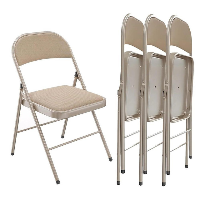 Fenbeli Folding Chairs with Cushion 4 Pack - Kahki Fabric Padded Folding Chair with Steel Frame for Events Office Wedding Party, 330 Pound Capacity (Kahki, Fabric, Set of 4)
