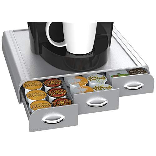 Mind Reader 36 Capacity K-Cup, Dolce Gusto, CBTL, Verismo, Single Serve Coffee Pod Holder Drawer, Silver