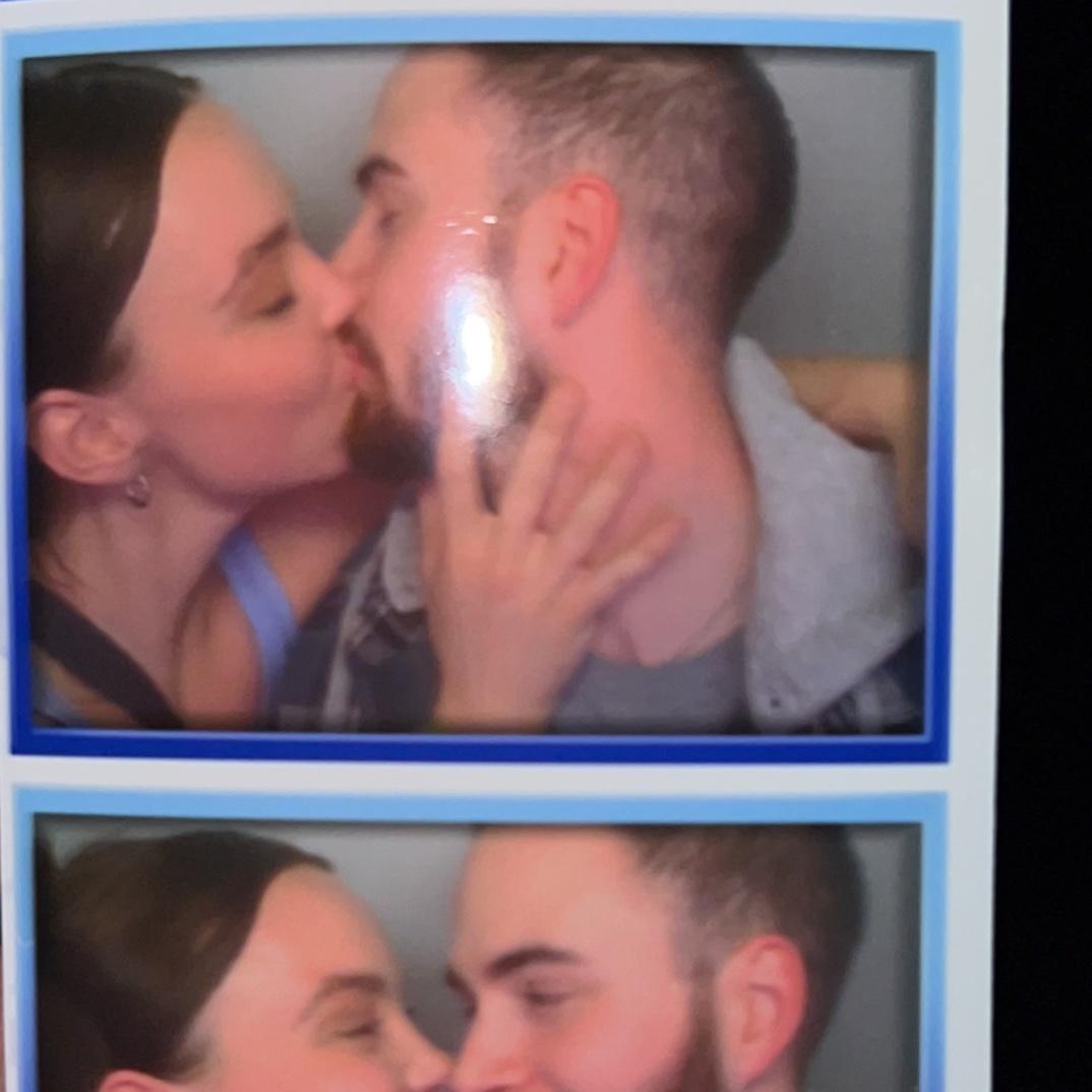in a photobooth at a roller skating rink, this was our first photo we every took together :)
