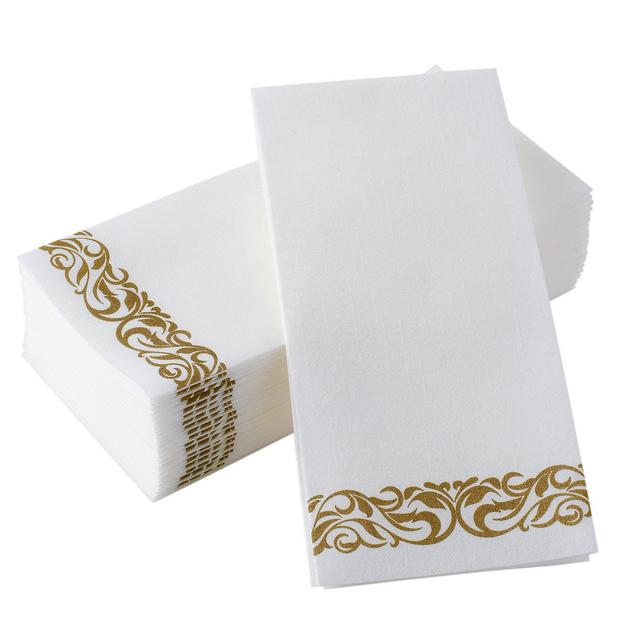 Amazon - Disposable Gold and White Decorative Napkins (100-Pack)