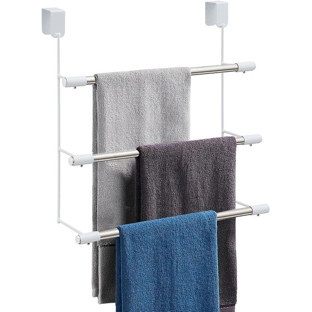 Over The Door Towel Racks for Bathroom, No-Drill Towel Holder for Bathroom Door, 3-Tier Metal Over The Door Towel Bar for Door, Glass Shower Door
