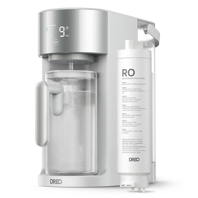 DREO Reverse Osmosis Water Filter Countertop, RO Filtration System, 3:1 Pure to Drain, TDS & Filter Life & Autofill Pitcher, Installation-Free, Self-Cleaning Water Purifier, RO Water Filter 112 3L