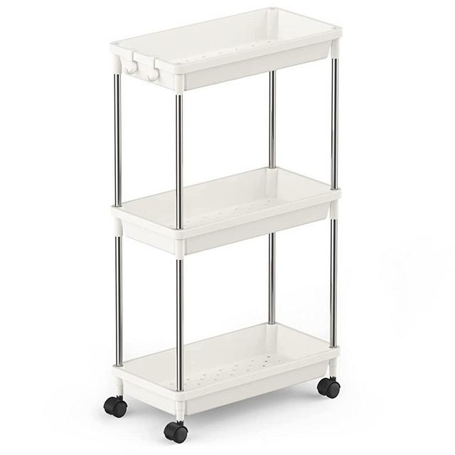 Lifewit Slim Storage Rolling Cart for Bathroom Laundry Room Kitchen Narrow Space, 3 Tier Slide-Out Storage Cart Organizer Rack Shelf with Wheels for Space-Saving Organization, Easy Assembly, White
