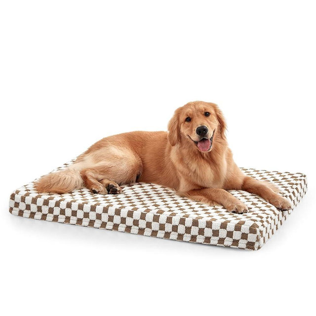 JOEJOY Dog Bed for Large Dogs, Large Orthopedic Dog Bed with Removable Washable Cover, Cute Modern Plush & Memory Egg Crate Foam Dog Bed, 36 x 27 inch, Brown