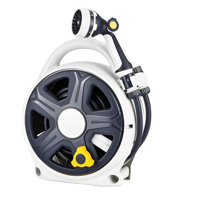 Retractable Garden Hose Reel, 1/2” x 60 ft Portable Hose Reel with 10 Patterns Spray Nozzle, Heavy Duty, Leakproof, Durable & Compact Design for Garden Watering, Car Washing, Pet