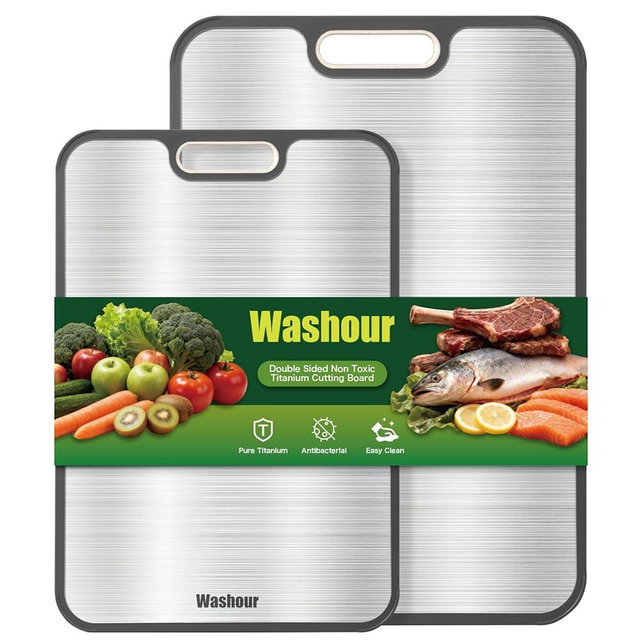 Titanium Cutting Boards for Kitchen, Non Toxic Cutting Board Set Double Sided Food Grade Pure Titanium and Wheat Straw PP Easy to Clean, Set of 2 [18”x12.5”+15.5”x10.5”]