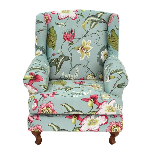 HAOYONG Wing Chair Slipcovers Stretch Wingback Chair Covers Printed 2 Pieces Wingback Armchair Slipcover Elastic Chair Slip Covers Washable Armchair Protector Cover for Living Room and Bedroom