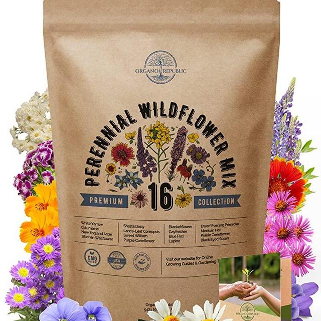 16 Perennial Wildflower Seeds Mix for Planting Indoor & Outdoors. 100,000+ Non-GMO, Heirloom Wildflower Garden Seeds in Bulk 4oz Packet for Growing Wild Flowers to Attract Bees, Butterflies & Birds