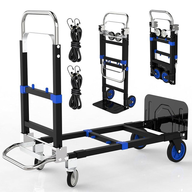 3 in 1 Convertible Hand Truck Dolly Cart with Wheels Collapsible/Folding handtruck Dolly / 2 Straps/Adjustable Height/for Luggages/Cartons/Warehouse/Supermarket/Office / 500 Lbs Load