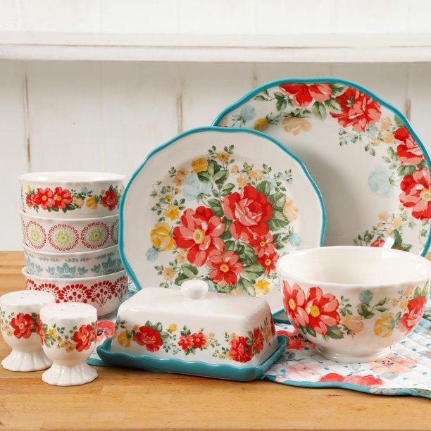 The Pioneer Woman Vintage Ruffle Floral Dinnerware Set, 20 Piece