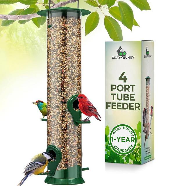 12 Inches Tube Bird Feeders for Outdoors Hanging, 4 Feeding Ports, Hard Plastic Bird Feeder Outdoor Weatherproof and 4 Inch Steel Hanger, Wild Bird Feeders, Finch Feeder, Bird Feeders Outside Hanging