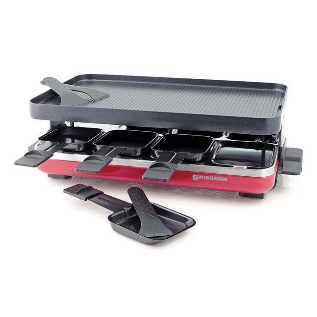 Swissmar Red Stainless Steel and Nonstick Cast Aluminum 8 Person Valais Raclette