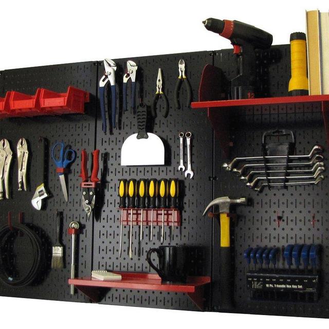 Wall Control Pegboard Organizer 4 ft. Metal Pegboard Standard Tool Storage Kit with Black Toolboard and Red Accessories