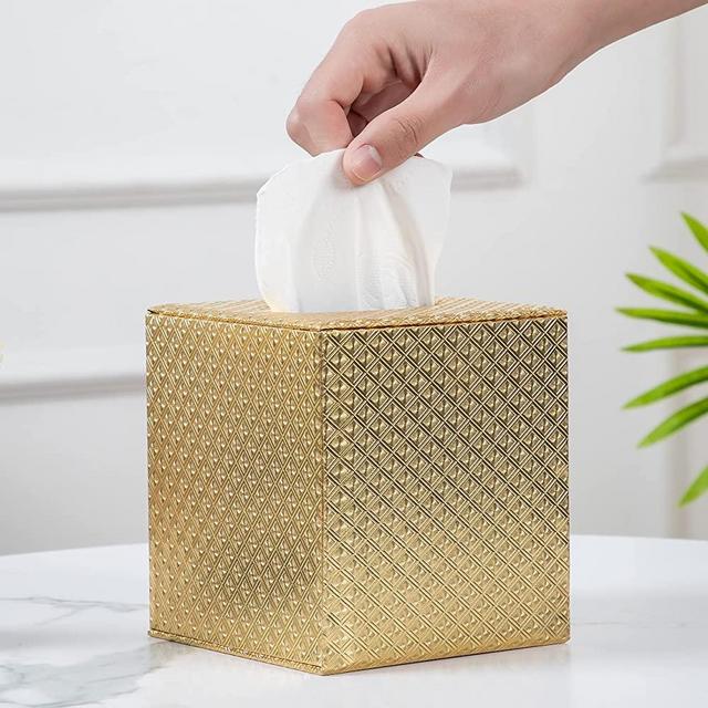 SUNYUROU Gold Tissue Box Cover,Tissue Box Cover Square,Gold Tissue Box Holders,Tissue Holder for Bathroom Accessories,Bathroom Tissue Holders