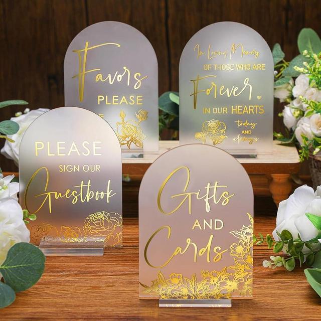 4 Pcs Acrylic Wedding Reception Signs with Stand Clear Gifts and Cards Sign with Holder Please Sign Our Guestbook 5 x 7 Inch Rustic Calligraphy Wedding Sign for Wedding Ceremony Reception (Elegant)