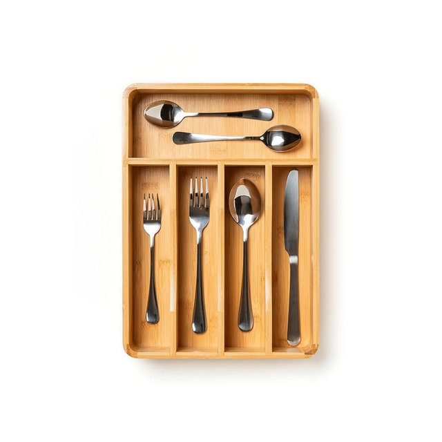 SMIRLY Bamboo Silverware Organizer for Drawer - Kitchen Drawer Organizer, Kitchen Utensil Organizer for Kitchen Drawers - Silverware Tray for Drawer - Flatware & Cutlery Organizer in Drawer