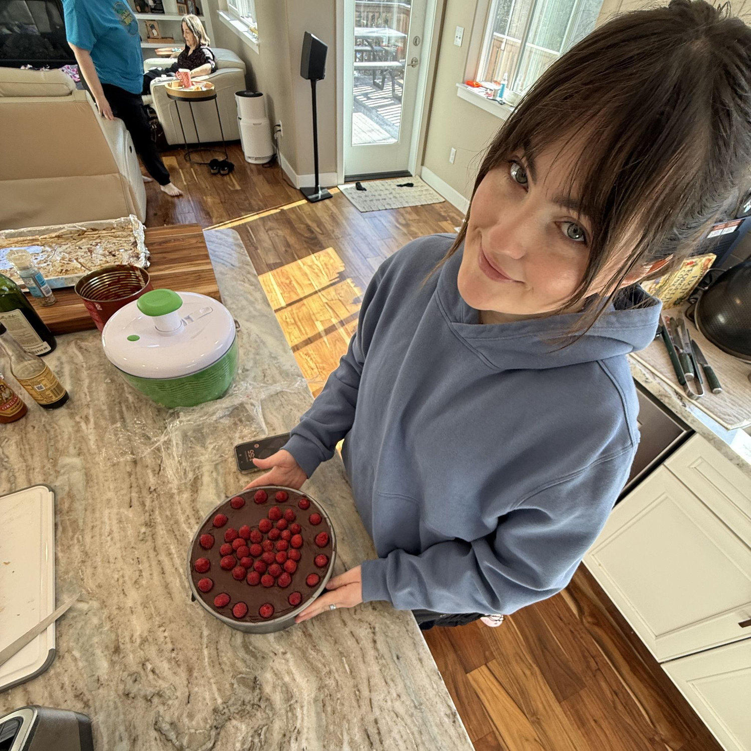 Making a yummy chocolate raspberry cheescake for our 1 year anniversary.