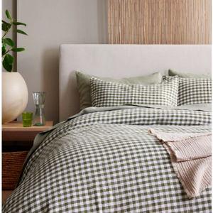 European Linen Duvet Cover Set in Olive Gingham