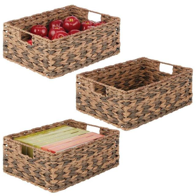 mDesign Woven Ombre Farmhouse Kitchen Pantry Food Storage Organizer Basket Bin - for Cabinets, Cupboards, Shelves, Countertops - Holds Potatoes, Onions, Fruit, 3 Pack - Brown Ombre