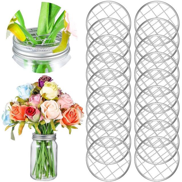 Mason Jar Flower Insert Lid Insert Metal Flower Lid Insert Flower Organizer Lid Insert with Square Grids for Regular Mouth Mason Canning Jars (8)