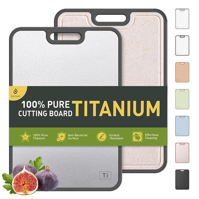 2 in 1 Pure Titanium Cutting Boards for Kitchen Chopping Board with Handle Large Big Small Kitchen Meat Butcher Block Not Stainless Steel Wood Bamboo Glass Rubber Plastic Silicone Acrylic Teak Sink