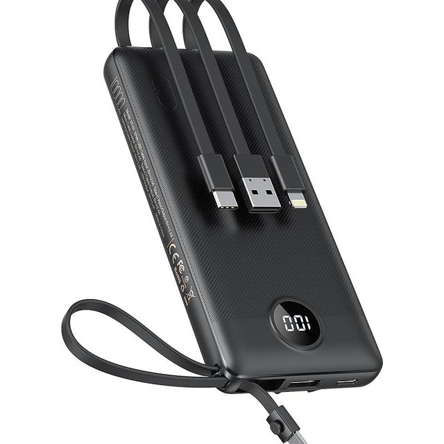 VEEKTOMX Portable Charger with Built-in Cables - 10000mAh Power Bank for iPhone - Slim Fast Charge USB C Battery Pack - Small Travel Essentials Powerbank, Compatible with iPhone, Samsung, Android, etc