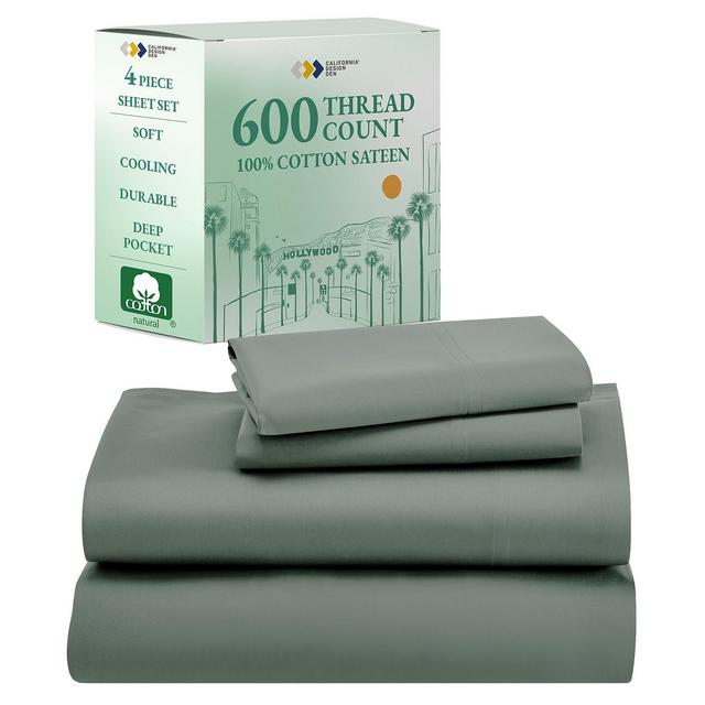 5-Star Luxury Queen Sheet Set Deep Pocket - 600 Thread Count 100% Cotton Sateen, Soft & Crisp Bed Sheets