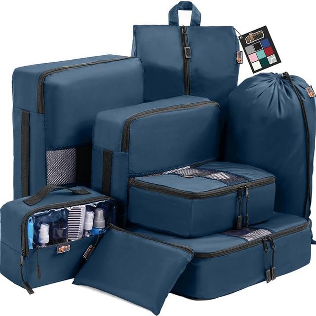 Gorilla Grip 8 Piece Packing Cubes Set, Space Saving Organizers for Suitcases and Luggage, Mesh Window Bags, Travel Essentials for Carry On, Clothes, Shoes, Toiletry Accessories Cube with Zipper, Navy