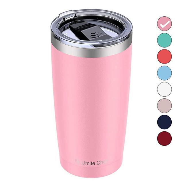 Umite Chef 20oz Stainless Steel Tumbler with Lid, Double Wall Vacuum Insulated Travel Mug Tumbler with Straw, Durable Insulated Coffee Mug for Hiking, Camping & Traveling(Pink)